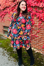 Load image into Gallery viewer, Lock Eyes Black Floral Sequin Print Ruffle Sleeve Frill Mock Neck Dress