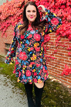 Load image into Gallery viewer, Lock Eyes Black Floral Sequin Print Ruffle Sleeve Frill Mock Neck Dress