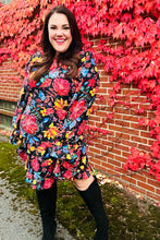 Load image into Gallery viewer, Lock Eyes Black Floral Sequin Print Ruffle Sleeve Frill Mock Neck Dress