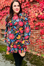 Load image into Gallery viewer, Lock Eyes Black Floral Sequin Print Ruffle Sleeve Frill Mock Neck Dress
