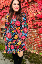 Load image into Gallery viewer, Lock Eyes Black Floral Sequin Print Ruffle Sleeve Frill Mock Neck Dress