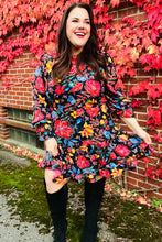 Load image into Gallery viewer, Lock Eyes Black Floral Sequin Print Ruffle Sleeve Frill Mock Neck Dress