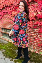 Load image into Gallery viewer, Lock Eyes Black Floral Sequin Print Ruffle Sleeve Frill Mock Neck Dress