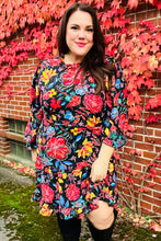 Load image into Gallery viewer, Lock Eyes Black Floral Sequin Print Ruffle Sleeve Frill Mock Neck Dress