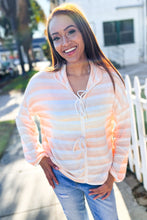 Load image into Gallery viewer, Embrace Joy Beige & Ivory Collar Stripe Bow Tie Terry Top