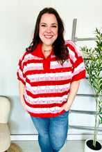 Load image into Gallery viewer, Sweetheart Ready Pointelle Collared Notch Neck Sweater