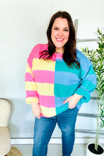 Load image into Gallery viewer, Catch Glances Blush & Blue Stripe Color Block Knit Sweater