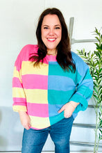 Load image into Gallery viewer, Catch Glances Blush & Blue Stripe Color Block Knit Sweater