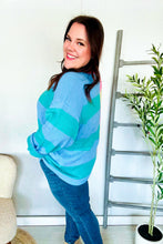 Load image into Gallery viewer, Catch Glances Blush & Blue Stripe Color Block Knit Sweater