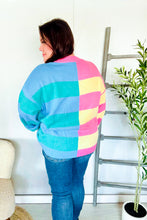 Load image into Gallery viewer, Catch Glances Blush & Blue Stripe Color Block Knit Sweater