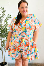 Load image into Gallery viewer, Tropical Trance Coral Tropical Floral Surplice Woven Romper