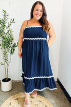 Load image into Gallery viewer, Bold & Sassy Navy Square Neck Ric Rac Trim Adjustable Straps Maxi