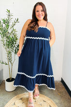 Load image into Gallery viewer, Bold & Sassy Navy Square Neck Ric Rac Trim Adjustable Straps Maxi