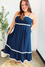 Load image into Gallery viewer, Bold & Sassy Navy Square Neck Ric Rac Trim Adjustable Straps Maxi