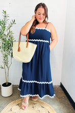 Load image into Gallery viewer, Bold & Sassy Navy Square Neck Ric Rac Trim Adjustable Straps Maxi