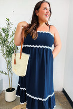 Load image into Gallery viewer, Bold & Sassy Navy Square Neck Ric Rac Trim Adjustable Straps Maxi