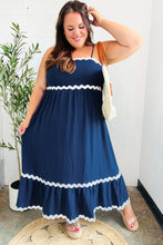 Load image into Gallery viewer, Bold & Sassy Navy Square Neck Ric Rac Trim Adjustable Straps Maxi