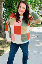 Load image into Gallery viewer, Be Bold Ivory & Rust Checker Jacquard Knit Sweater