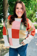 Load image into Gallery viewer, Be Bold Ivory & Rust Checker Jacquard Knit Sweater