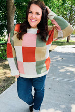Load image into Gallery viewer, Be Bold Ivory & Rust Checker Jacquard Knit Sweater