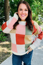 Load image into Gallery viewer, Be Bold Ivory & Rust Checker Jacquard Knit Sweater