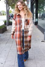 Load image into Gallery viewer, Stand Out Rust & Taupe Color Block Plaid Longline Shacket