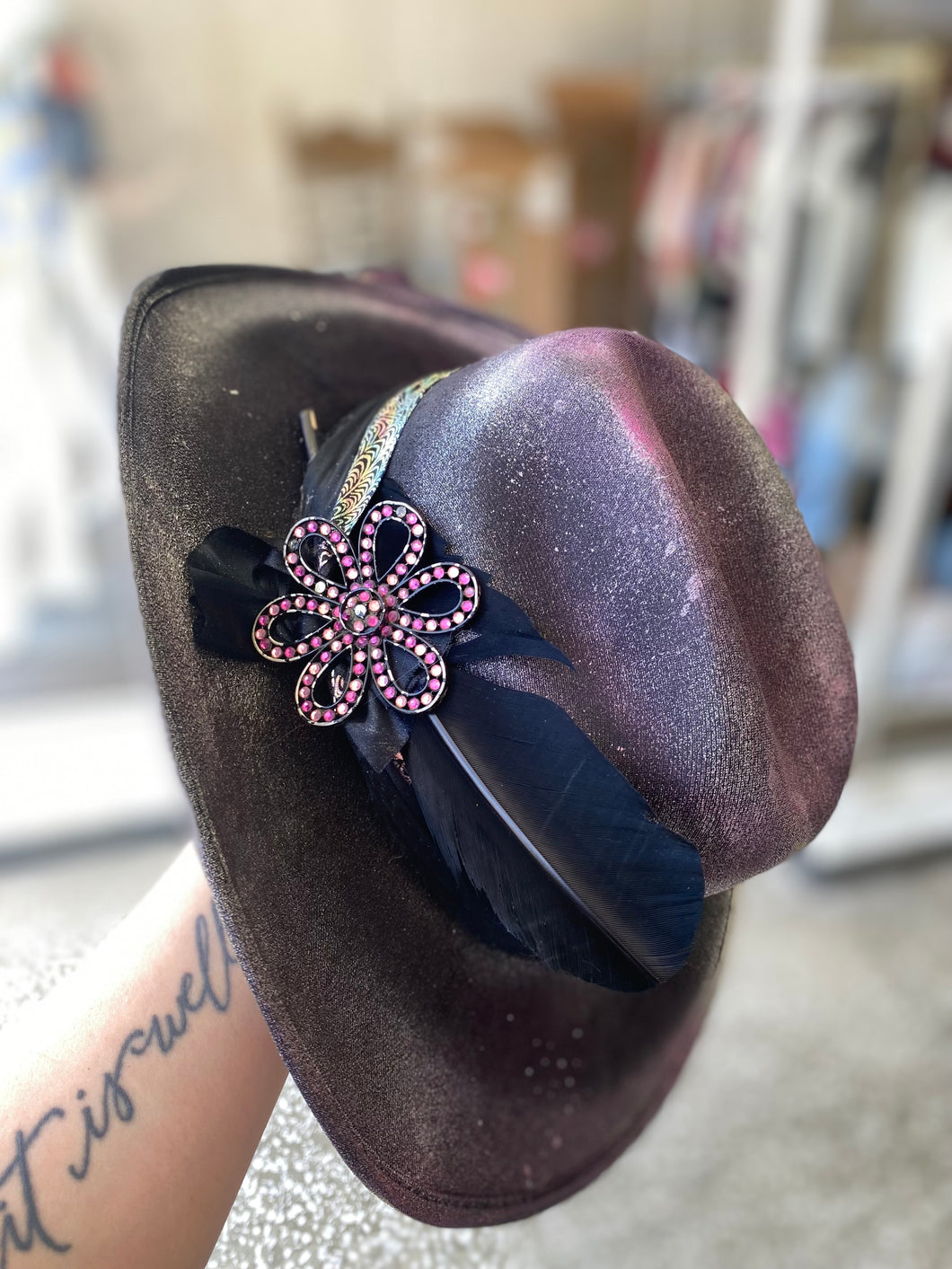 Kids Black Shiny Cowgirl Hat