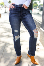 Load image into Gallery viewer, Judy Blue Dark Wash Mid Rise Distressed Straight Leg Jeans
