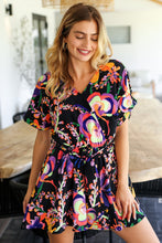 Load image into Gallery viewer, Live For Today Black Floral Surplice Woven Romper
