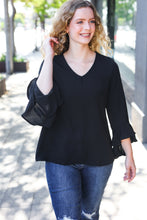 Load image into Gallery viewer, Falling In Love Black Hi-Lo Ruffle Sleeve Woven Top
