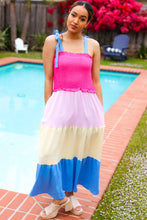 Load image into Gallery viewer, Vacay Vibes Hot Pink &amp; Blue Smocked Color Block Maxi Dress
