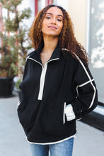 Load image into Gallery viewer, Catch Glances Black Cinched Waist Half Zip Up Fleece Jacket
