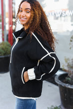 Load image into Gallery viewer, Catch Glances Black Cinched Waist Half Zip Up Fleece Jacket
