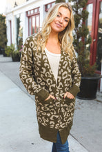 Load image into Gallery viewer, Boldly You Olive Fury Knit Animal Print Ribbed Open Cardigan
