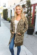 Load image into Gallery viewer, Boldly You Olive Fury Knit Animal Print Ribbed Open Cardigan
