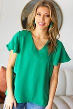 Load image into Gallery viewer, In Your Dreams Emerald Green Flutter Sleeve V Neck Top
