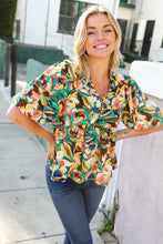 Load image into Gallery viewer, Find Love Green/Yellow Floral Frill Balloon Short Sleeve Top
