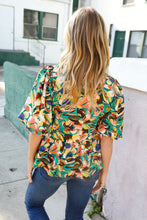 Load image into Gallery viewer, Find Love Green/Yellow Floral Frill Balloon Short Sleeve Top
