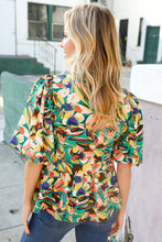 Load image into Gallery viewer, Find Love Green/Yellow Floral Frill Balloon Short Sleeve Top
