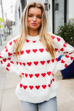 Load image into Gallery viewer, Be Mine White Jacquard Heart Stripe Pullover Sweater
