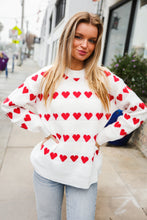 Load image into Gallery viewer, Be Mine White Jacquard Heart Stripe Pullover Sweater
