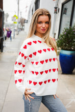 Load image into Gallery viewer, Be Mine White Jacquard Heart Stripe Pullover Sweater
