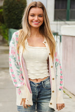 Load image into Gallery viewer, All For Love Ivory Jacquard Vertical Floral Button Down Cardigan
