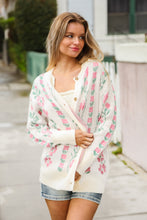 Load image into Gallery viewer, All For Love Ivory Jacquard Vertical Floral Button Down Cardigan
