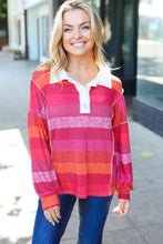 Load image into Gallery viewer, Be Bold Magenta Striped Button Down Placket Collared Top
