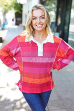 Load image into Gallery viewer, Be Bold Magenta Striped Button Down Placket Collared Top
