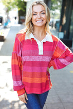 Load image into Gallery viewer, Be Bold Magenta Striped Button Down Placket Collared Top
