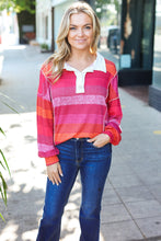 Load image into Gallery viewer, Be Bold Magenta Striped Button Down Placket Collared Top
