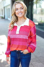 Load image into Gallery viewer, Be Bold Magenta Striped Button Down Placket Collared Top
