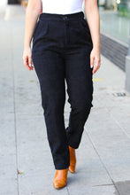 Load image into Gallery viewer, Going Your Way Black Corduroy High Rise Tapered Leg Pants
